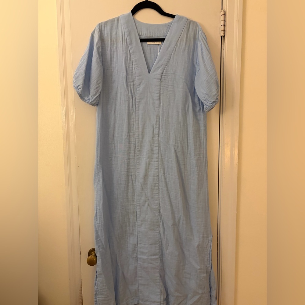 Light Blue V-Neck Cotton Maxi Dress - Picture 3 of 5